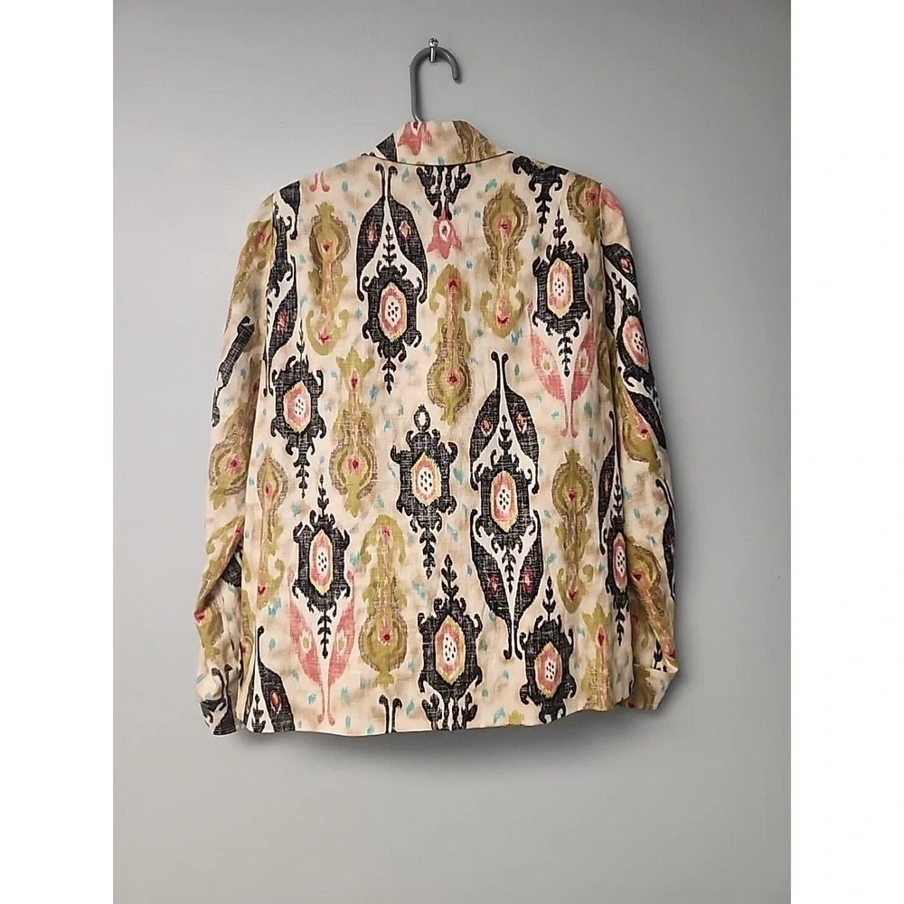 Doncaster‎ Womens Button Down Jacket Size 4 Multicolor Retro Paisley 100% Linen